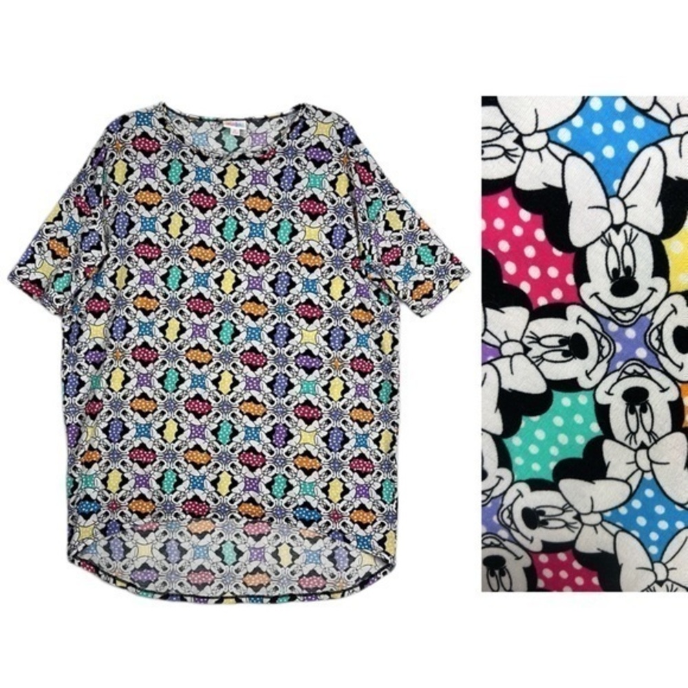 Lularoe Disney Minnie Mouse Irma Oversized Soft Rainbow Short Sleeve Tee Shirt